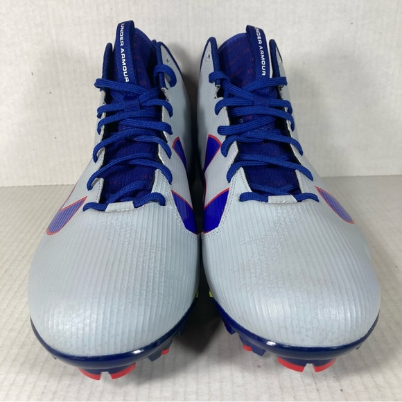NEW Under Armour Mid Football Cleats Size 14.5 Mens Gray Blue Red Athletic Sport - Picture 2 of 8